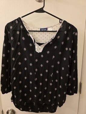 3/$6 Deal Basic Editions Black Printed Blouse